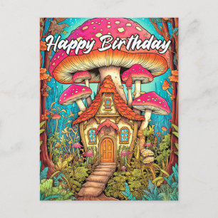 Süße Pilzhaus-Illustration Postkarte
