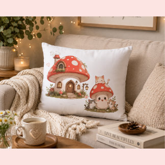 Süße Pilzhaus-Wurfkissen | Whimsical Cotta Lendenkissen