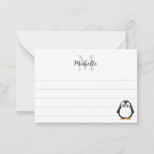 Süße Pinguin-Cartoon-Linierte Monogramm Mitteilungskarte