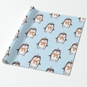 SÜSSE PINGUIN HELLBLAUES GESCHENKpapier
