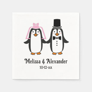 Süße Pinguin-Hochzeitspaar Namen Datum #3SmP Serviette