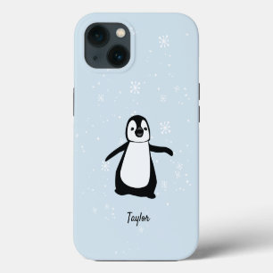 Süße Pinguin-Illustration Blaue Schneepersonalisie iPhone Hülle