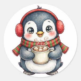 Süße Pinguin- Ohrenschützer Heißer Kakao Weihnacht Runder Aufkleber