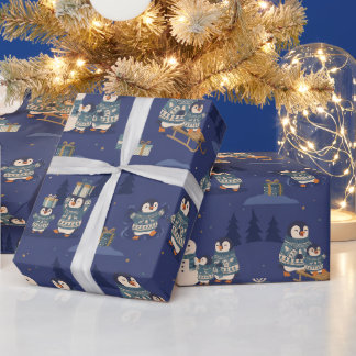 Süße Pinguin-Pullover-Familie | Weihnachtsszenen Geschenkpapier