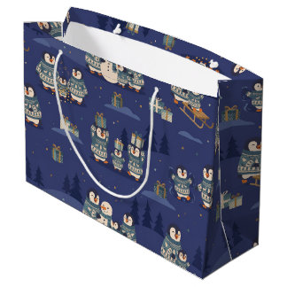 Süße Pinguin-Pullover-Familie | Weihnachtsszenen Große Geschenktüte