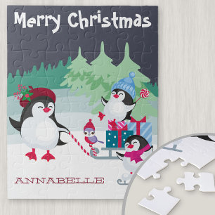 Süße Pinguin-Schneeszene - Fröhliche Weihnachten K