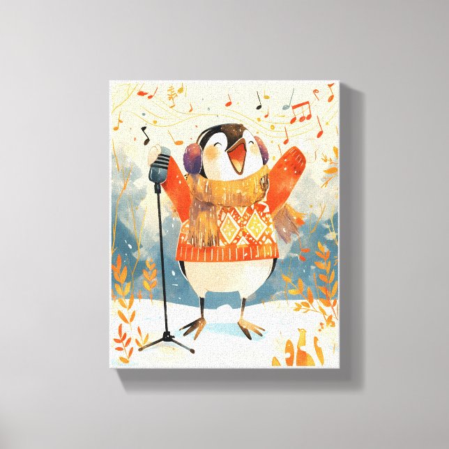 Süße Pinguin-Weihnachts-Tierkinderstube-Kunstleinw Leinwanddruck (Vorderseite)