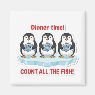 Süße Pinguine Abendessen Zeit Fische zählen Mathe- Magnet