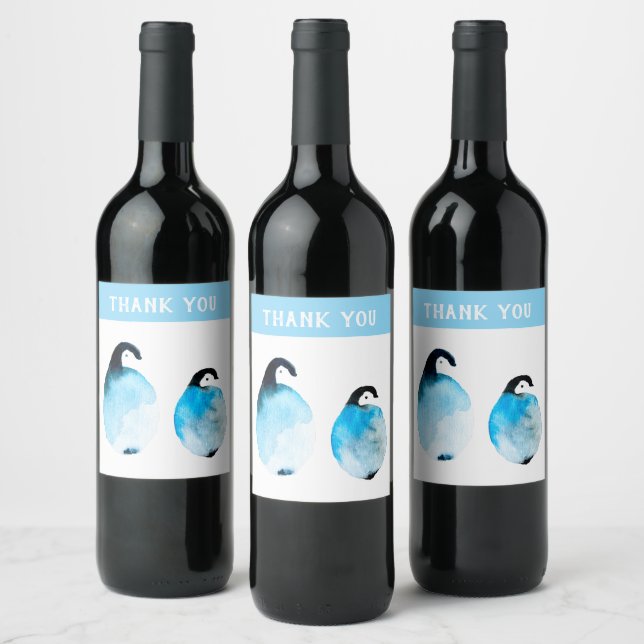 Süße Pinguine Aquarell Weinetikett (Flaschen)