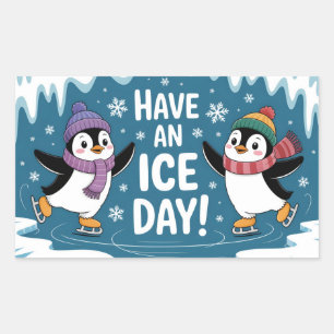 Süße Pinguine Eislaufen Cartoon, Habt einen Eisige Rechteckiger Aufkleber