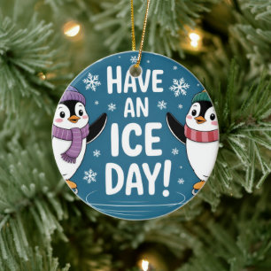 Süße Pinguine Eislaufen Karikatur, Habt einen Eisi Keramik Ornament