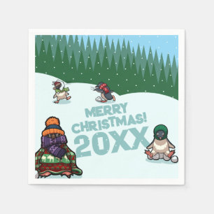 Süße Pinguine fügen das Jahr Frohe Weihnachten hin Serviette