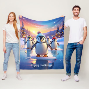 Süße Pinguine in Wintermützen Fleece-Decke Fleecedecke