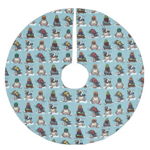 Süße Pinguine Weihnachten Schneeballschlacht Carto Polyester Weihnachtsbaumdecke