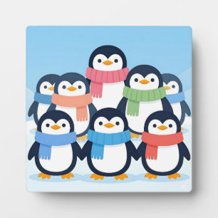 Süße Pinguine Winter-Schals Gruppenumarmung Fotoplatte