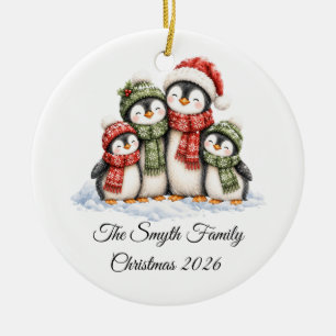 Süße Pinguinfamilie mit 4 Personen, individuelles  Keramik Ornament