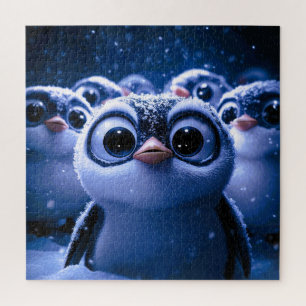 Süße Pinguinfamilie schneereiche Winternacht