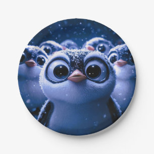 Süße Pinguinfamilie schneereiche Winternacht Pappteller