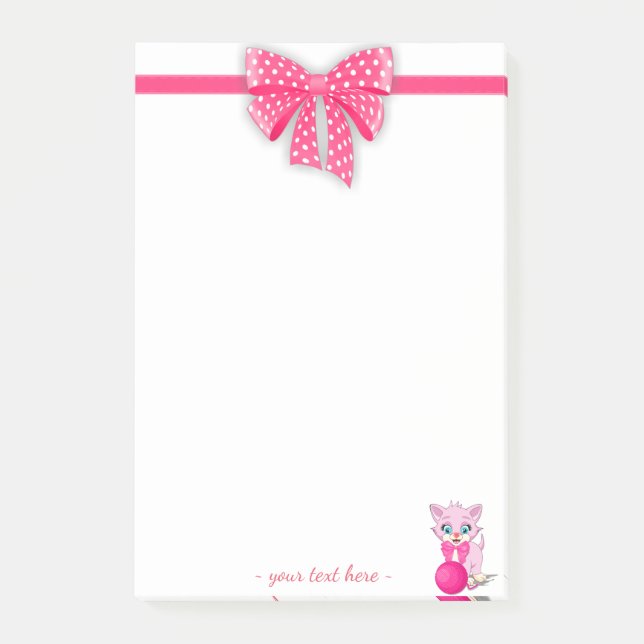 Süsse Pink Kitten Cartoon Post-it Klebezettel (Vorderseite)
