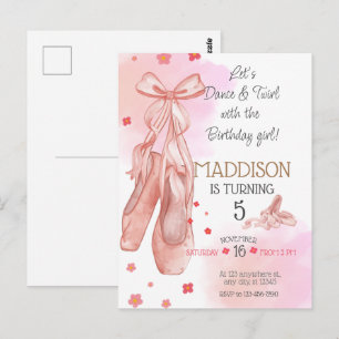 Süße pinke Mädchen-Geburtstags-Ballettparty Postkarte