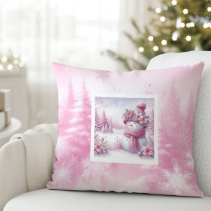 Süße Pinkmas-Weihnachtsszene Schneemann-Kissen-Ges Kissen