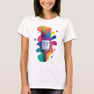 Süße Pinsel-Figur mit farbenfrohen Farbklecksen T-Shirt