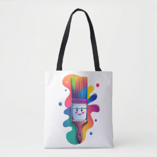 Süße Pinsel-Figur mit farbenfrohen Farbklecksen Tasche