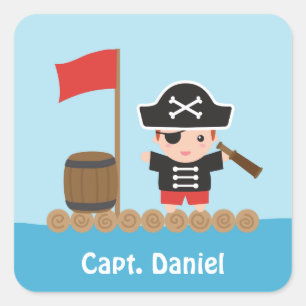 Süße Piratenkapitän-Ozean-Floss-Jungen-Name-Aufkle Quadratischer Aufkleber