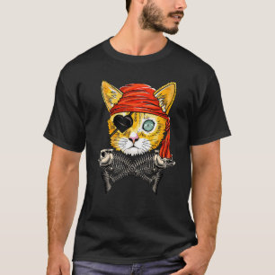 Süße Piratenkatze Gesicht Jolly Roger Flagge Hallo T-Shirt