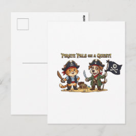 Süße Piratenkatze und Hund auf Schatzsuche Postkarte