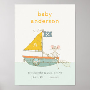 Süße Piratenmaus-Segelschiff Kinder Monogramm Baby Poster