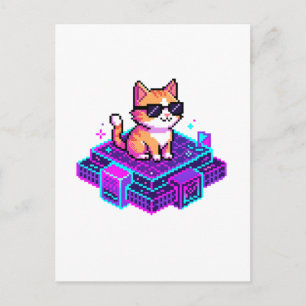 Süße Pixel-Art Coole Katze mit Sonnenbrille Postkarte