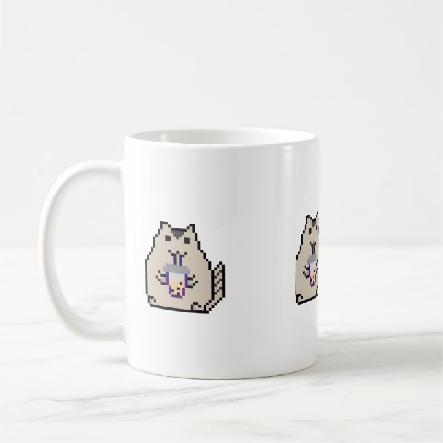 „Süße Pixel-Katze mit Bubble Tea – Retro-8-Bit-Sti Kaffeetasse (Links)
