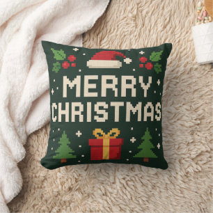 Süße Pixelkunst Frohe Weihnachten Kissen