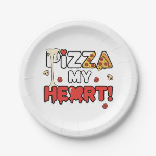 Süße Pizza Mein Herz Lustiger Foodie Wortspiel für Pappteller