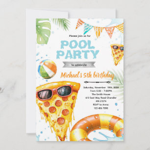 Süße Pizza-Poolparty-Themen-Einladung Einladung