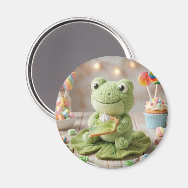 Süße Plüschfrosch hält Key Lime Pie  Magnet (Vorderseite/Rückseite)