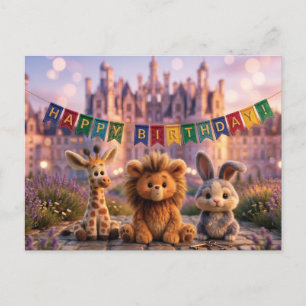 Süße Plüschtiere mit Happy Birthday-Banner Postkarte