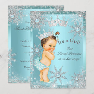 Süße Prinzessin Mädchen Baby Shower Teal Brünette Einladung