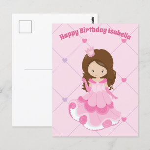 Süße Prinzessin Mädchen Rosa Kinder Glücklicher Ge Postkarte