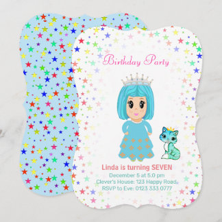 Süße Prinzessin mit Kätzchen 7. Geburtstag Einladung
