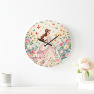 Süße Prinzessin mit Schmetterlingen Große Wanduhr