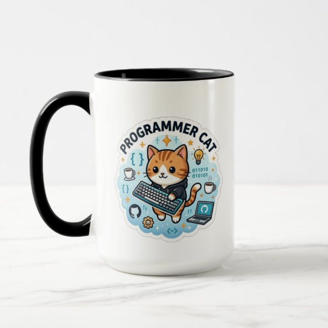 Süße Programmierer-Katze Coding Vinyl-Aufkleber |  Tasse (Links)
