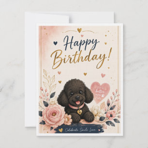 Süße Pudel-Happy-Birthday-Grußkarte – Elegant Ankündigung