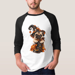 Süße Pug-Hexe Halloween Raglan  T-Shirt