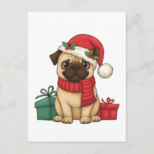 Süße Pug-Weihnachtsmann-Weihnachtsgeschenk-Illustr Feiertagspostkarte
