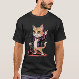 Süße Punk-Katze Rock and Roll Katze Gitarrenband F T-Shirt