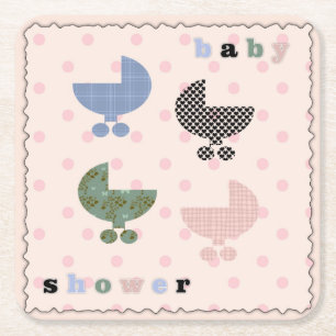 Süße Punkte und Babywagen-Baby-Shower-Getränkeunte Rechteckiger Pappuntersetzer