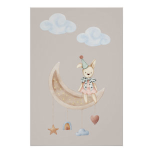 Süße Puppe auf Halbmond-Illustrationsposter Poster