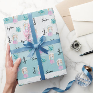Süße Puppe Wasserfarbe Handbemalt Monogramm Geschenkpapier